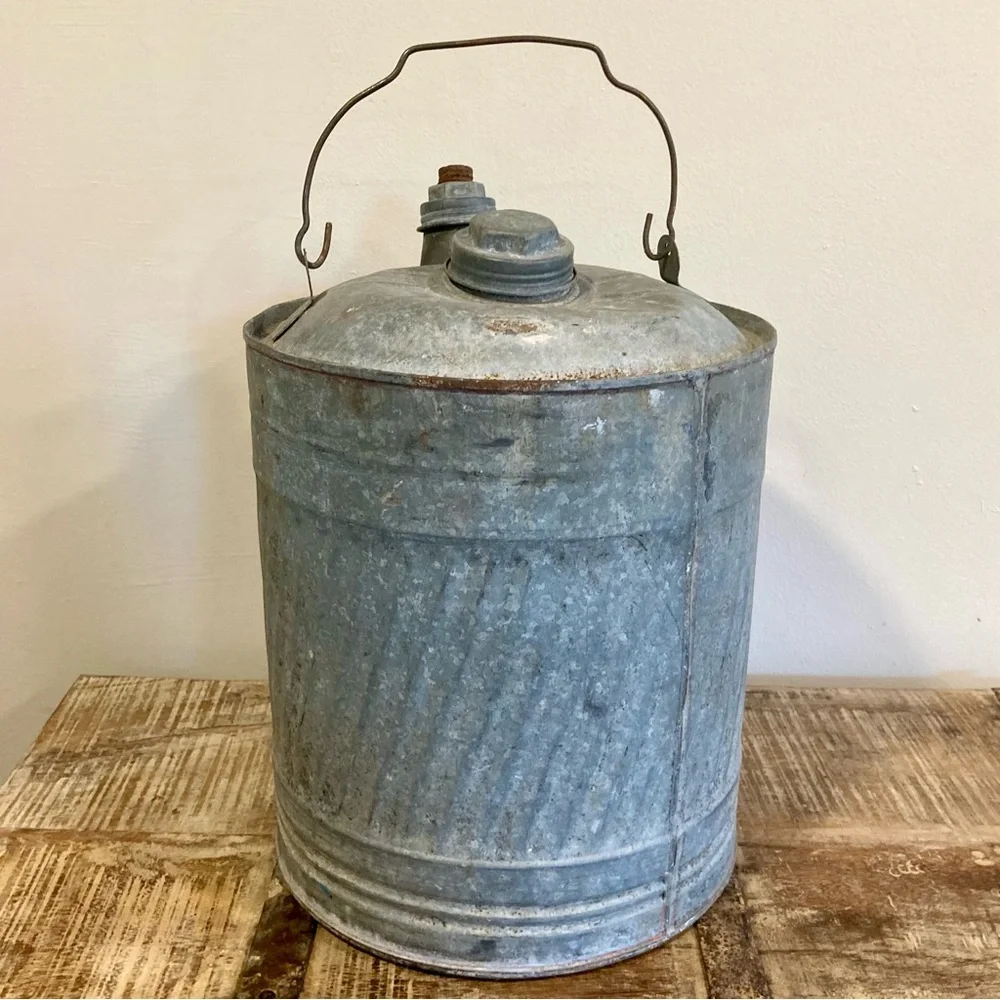 Vintage Galvanized Metal 5 Gallon Pail Sunflower Top Oil Can